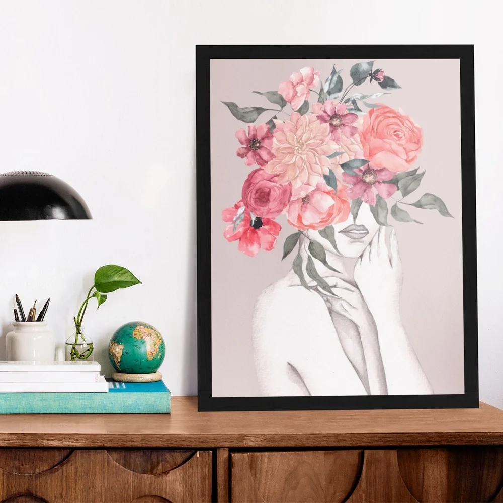 Watercolor Floral Woman Portrait Wall Art Illustration Print Poster Unframed - Picture 7 of 17